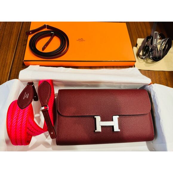 NIB Hermes Constance Wallet To Go Rouge H (Burgundy) Bag w/ 2 straps - Picture 1 of 16